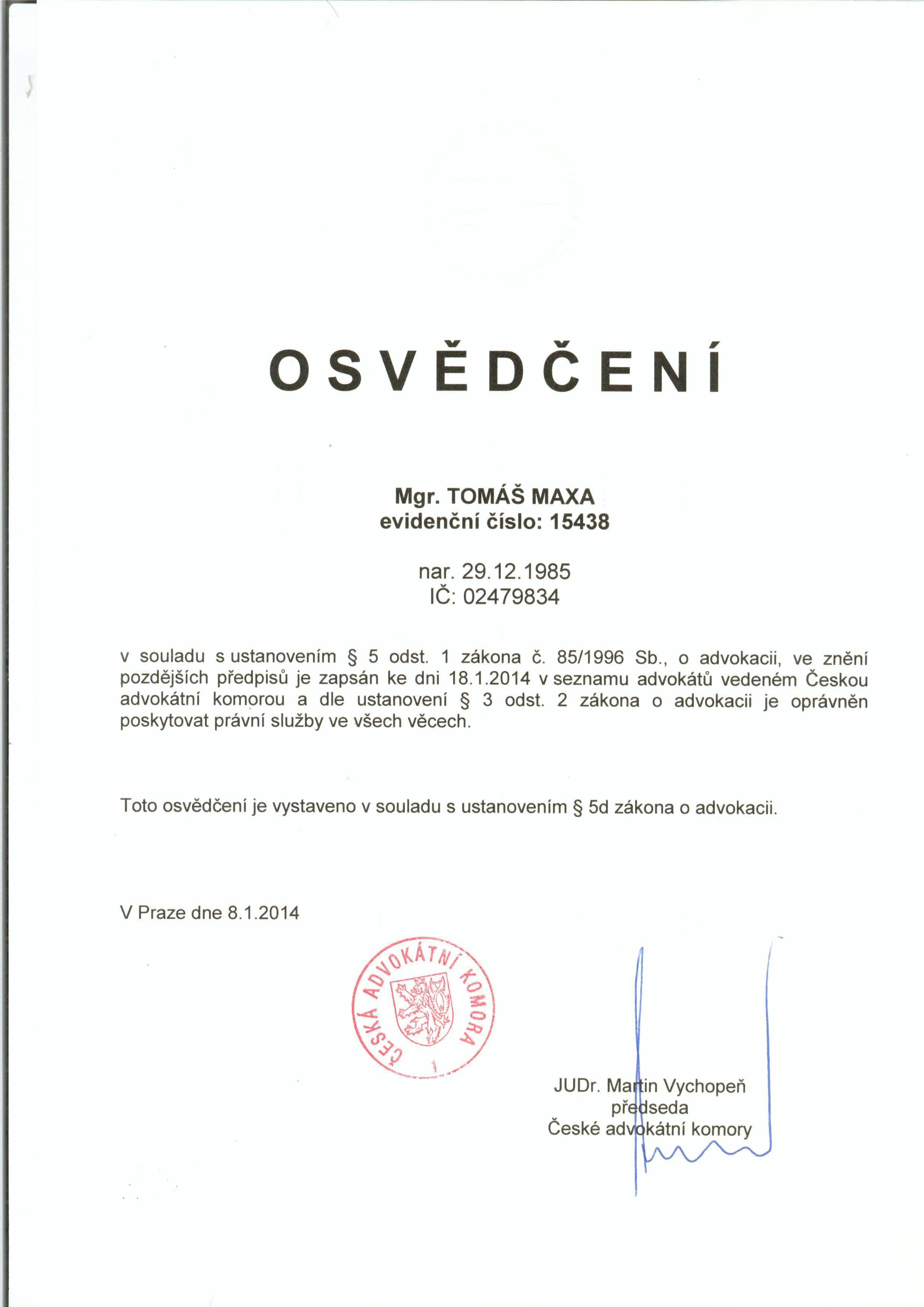 Osvědčení advokáta